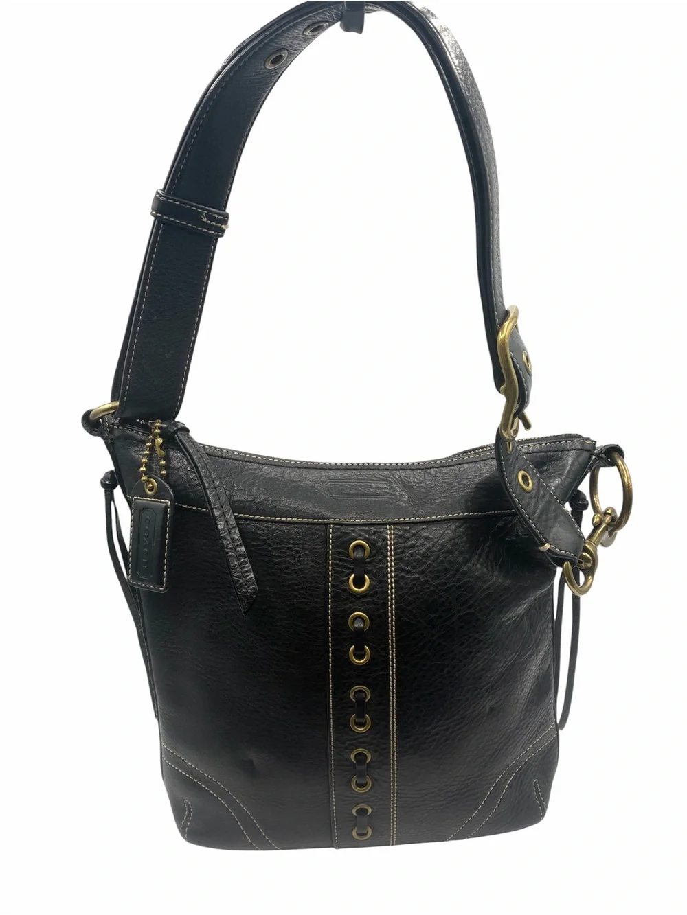Vintage Coach Chelsea Laced Duffel Black Leather Shoulder Bag 10399